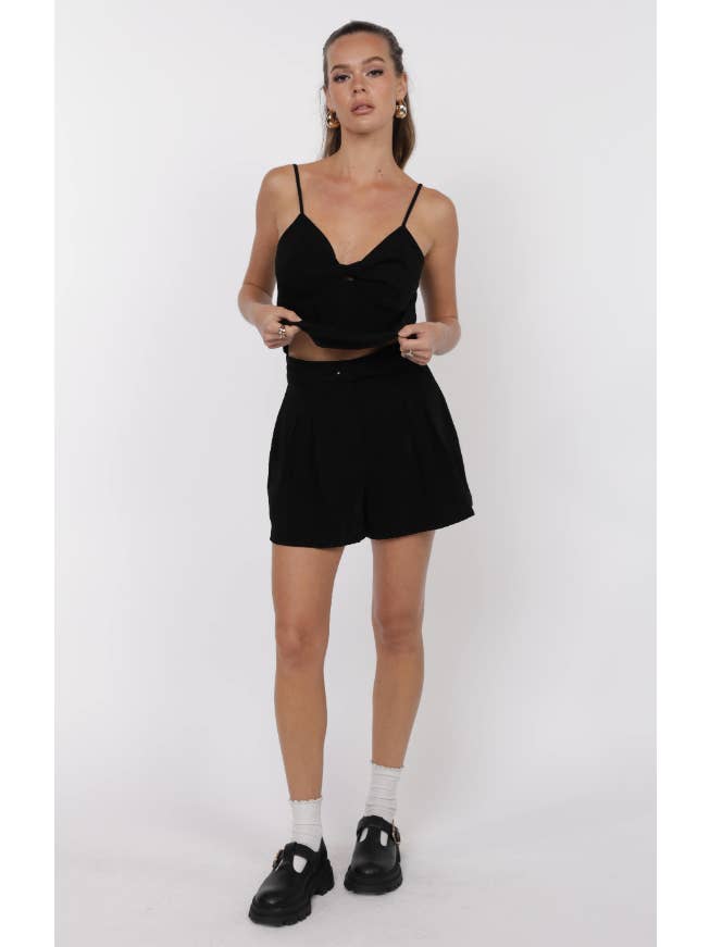 My Heart Crepe Pleat Front Belted Short