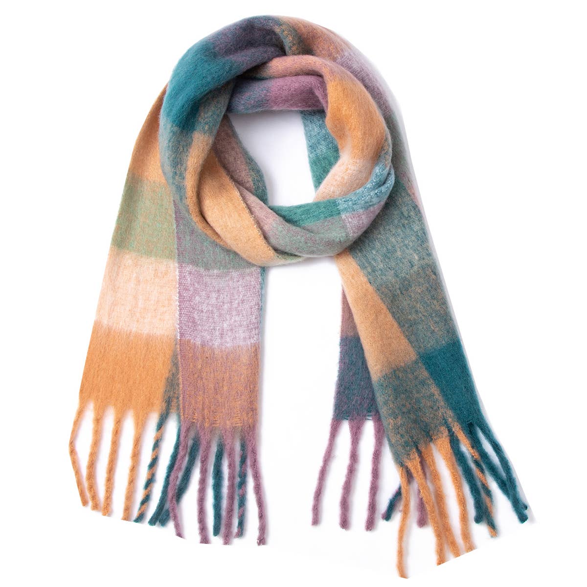 Chunky Plaid Scarf - Multi Green