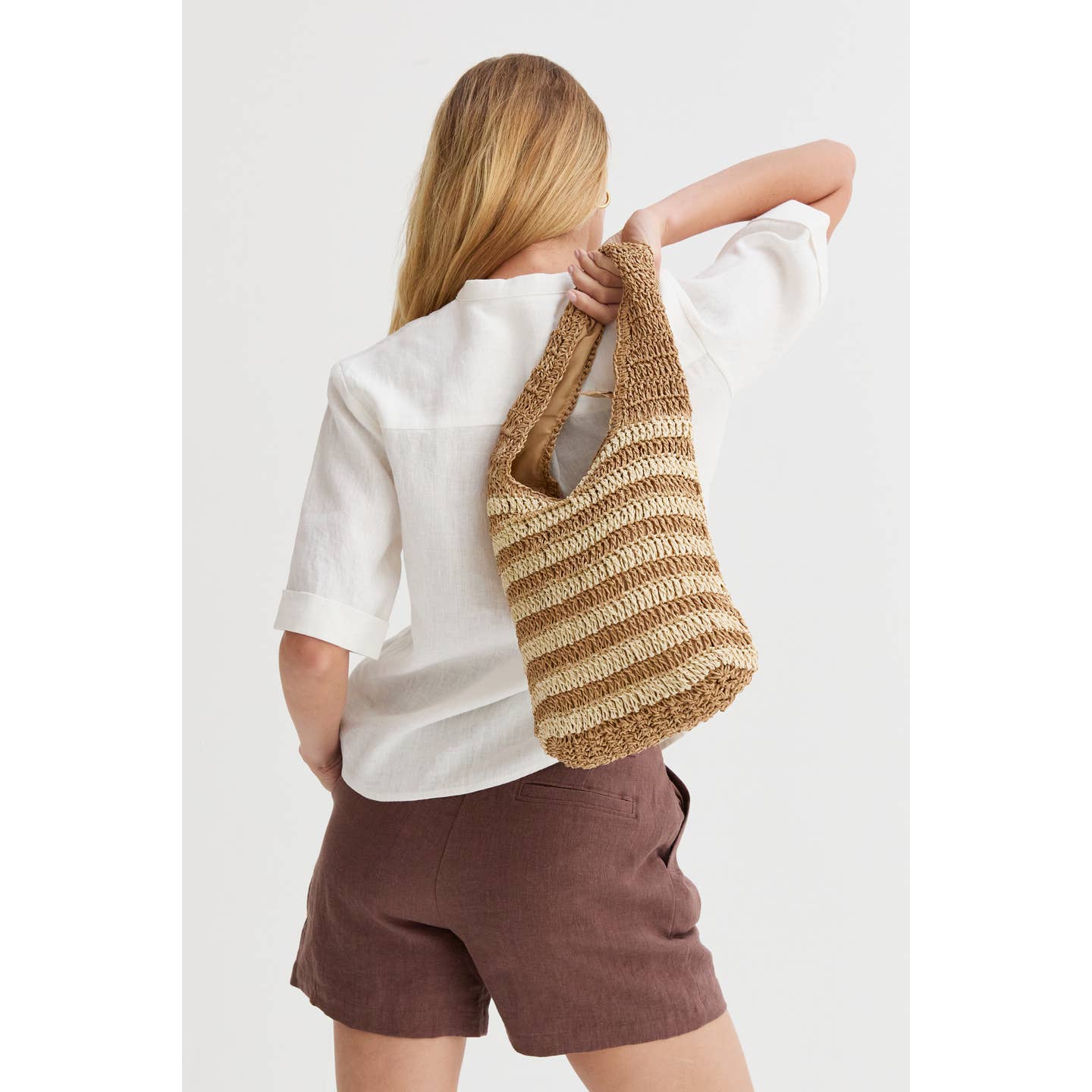Erin Striped Weave Bag - Tan