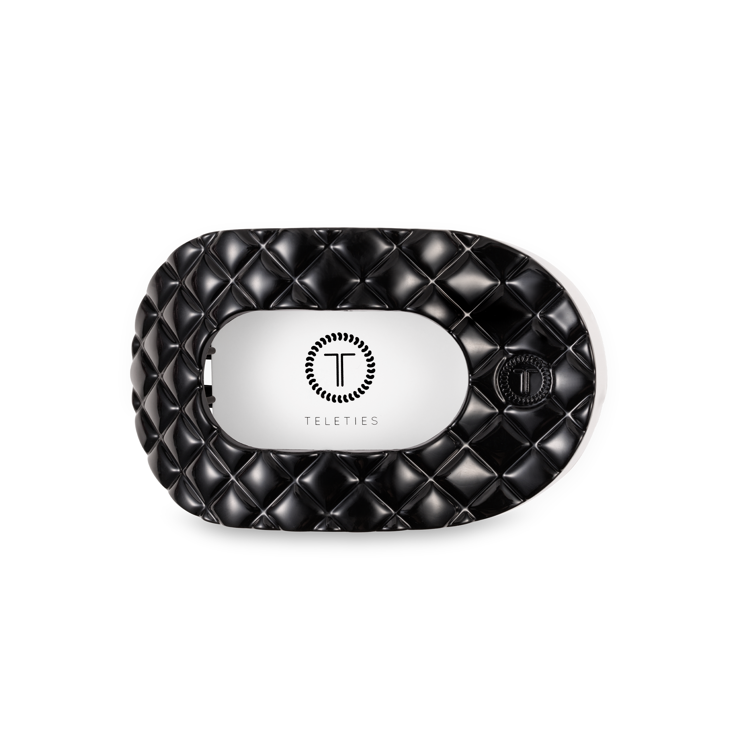 Quilted Jet Black Flat Round Hair Clip
