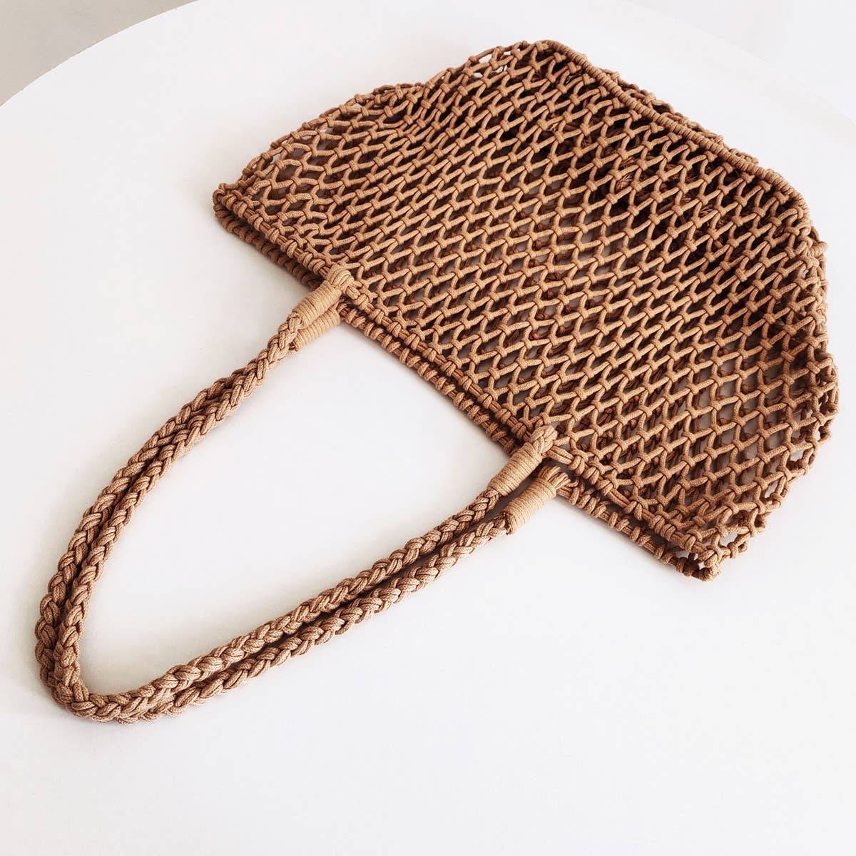 Woven Shoulder Beach Bag - Khaki