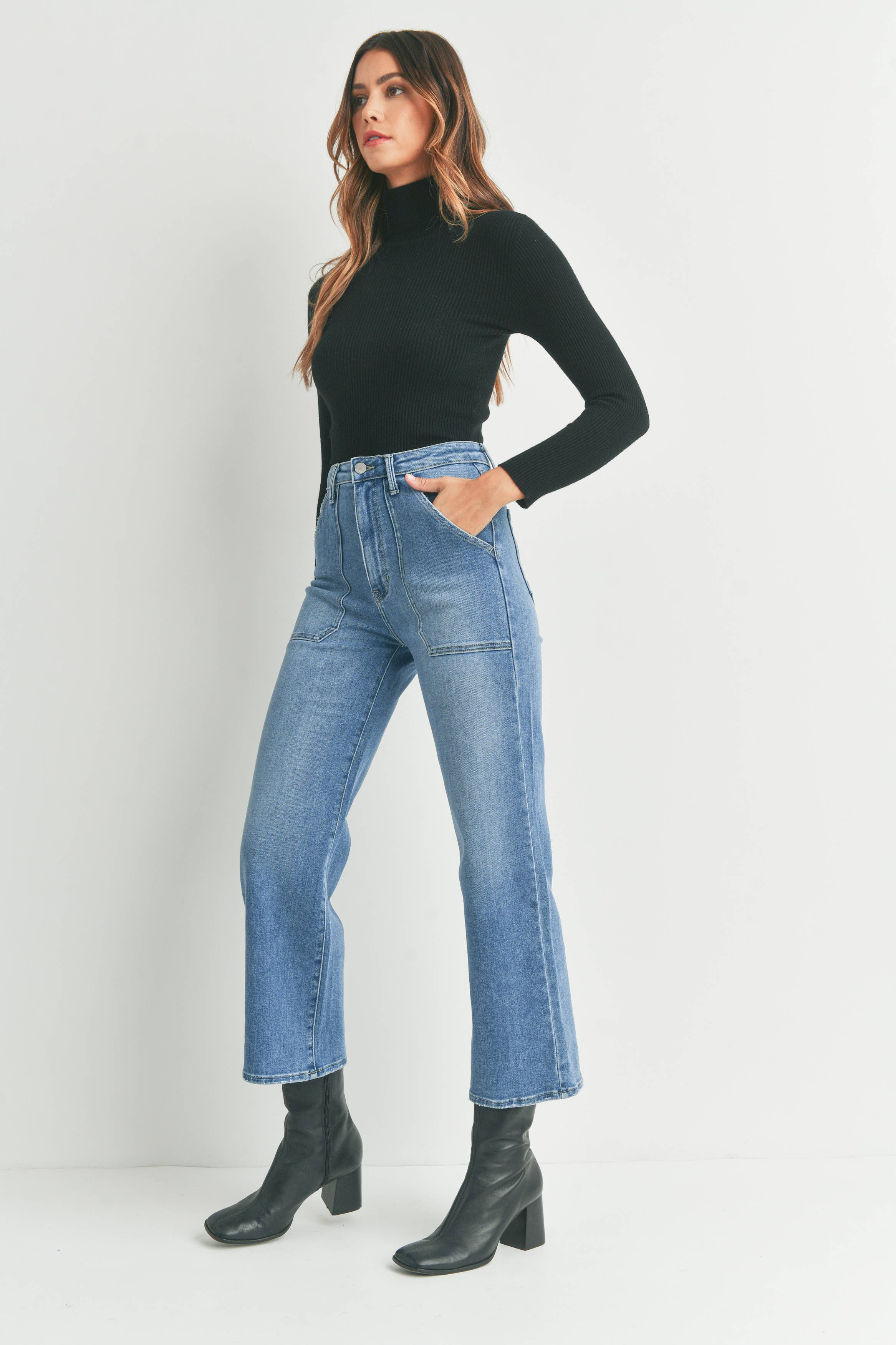 Cargo Pocket Wide Leg - Medium Denim