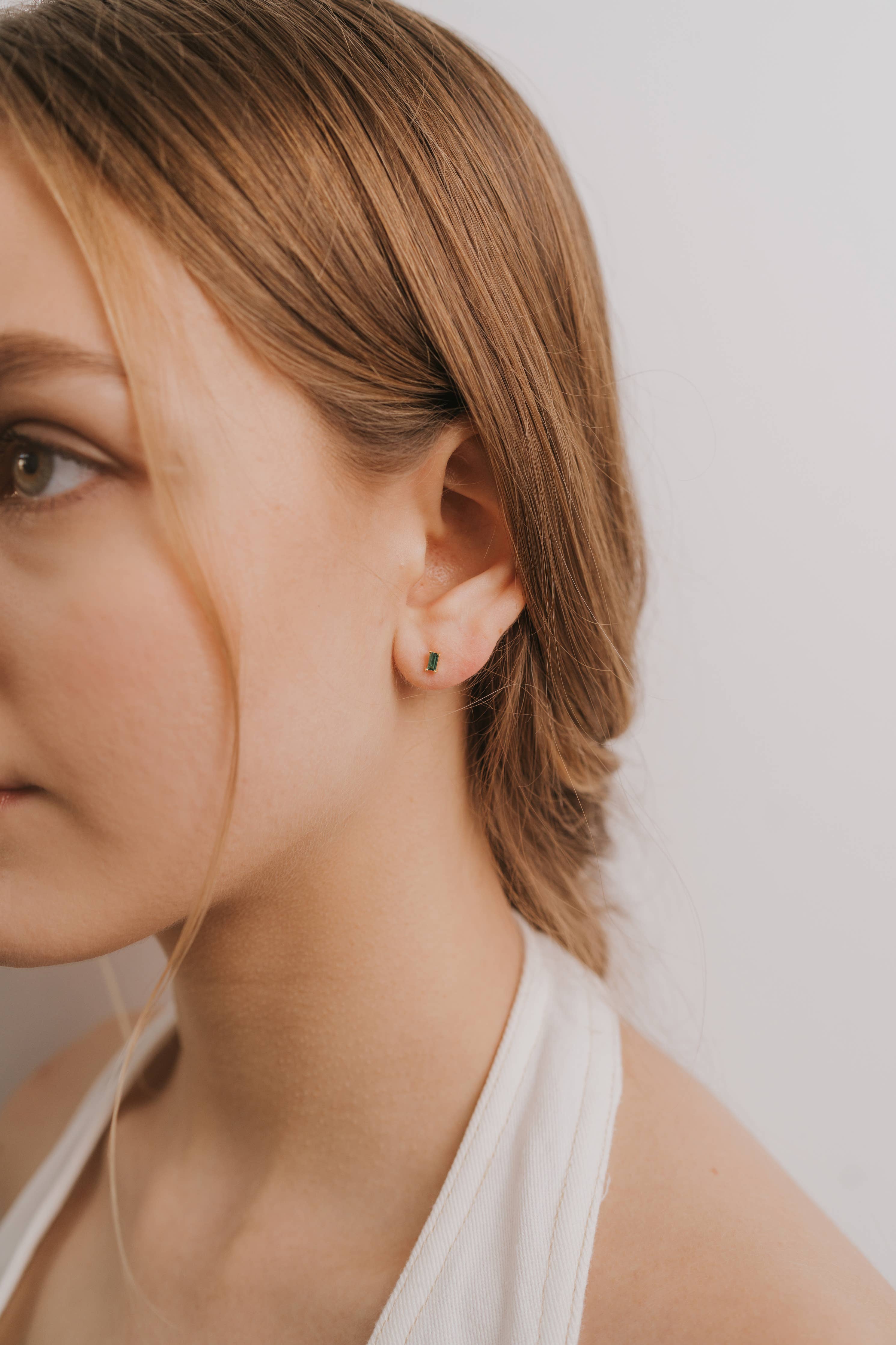 Emerald Baguette Gold Earrings