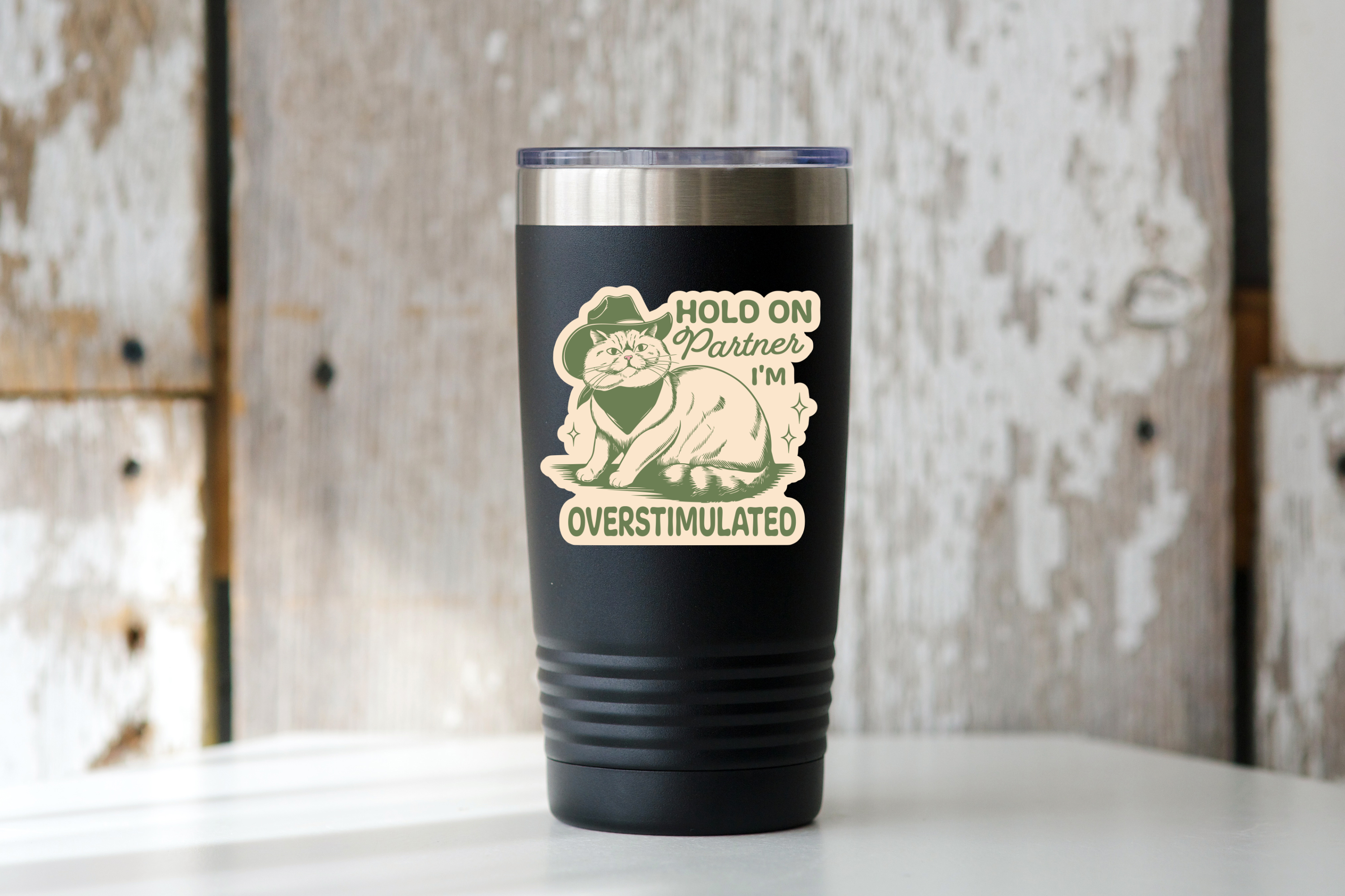 Hold on Partner I'm Overstimulated Sticker