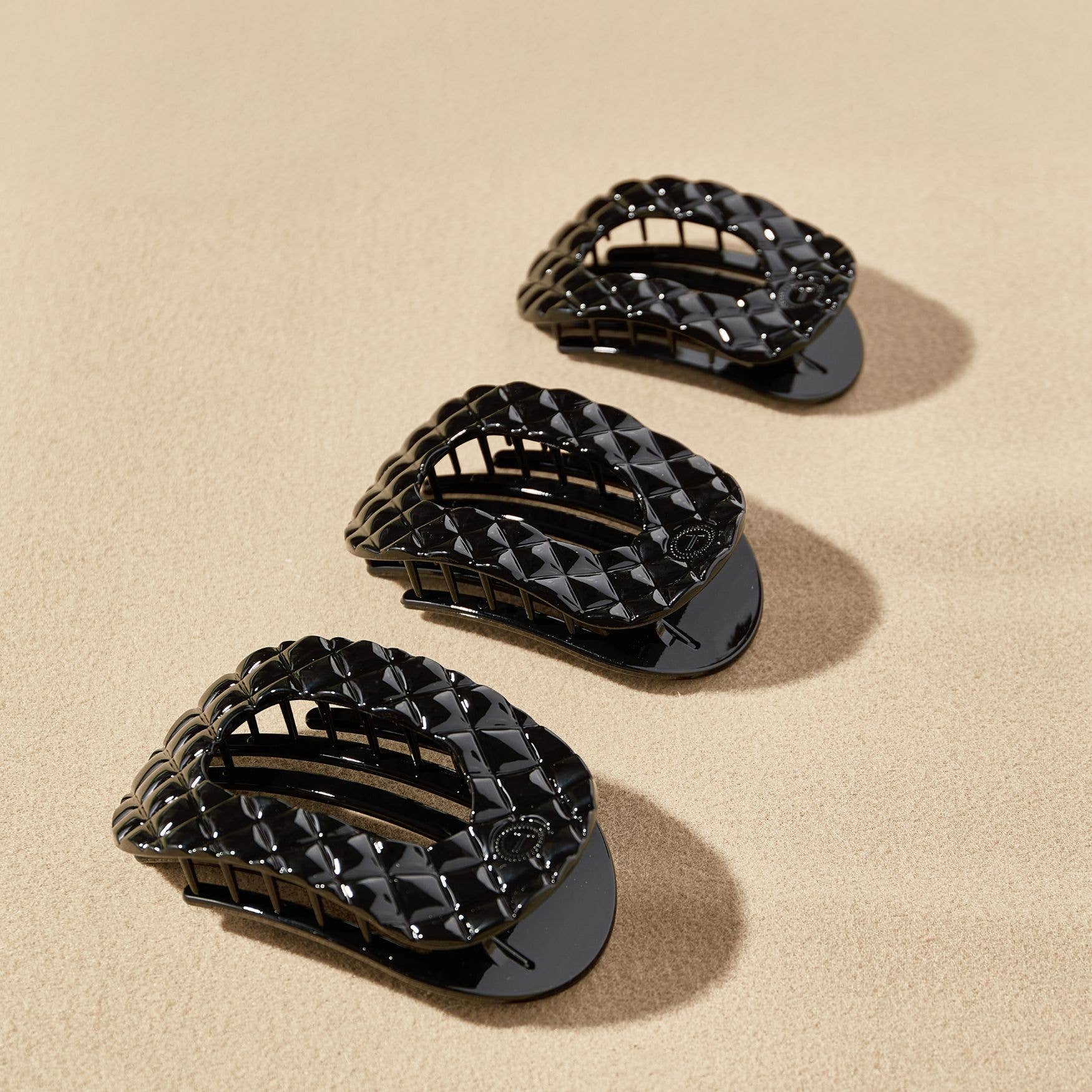 Quilted Jet Black Flat Round Hair Clip