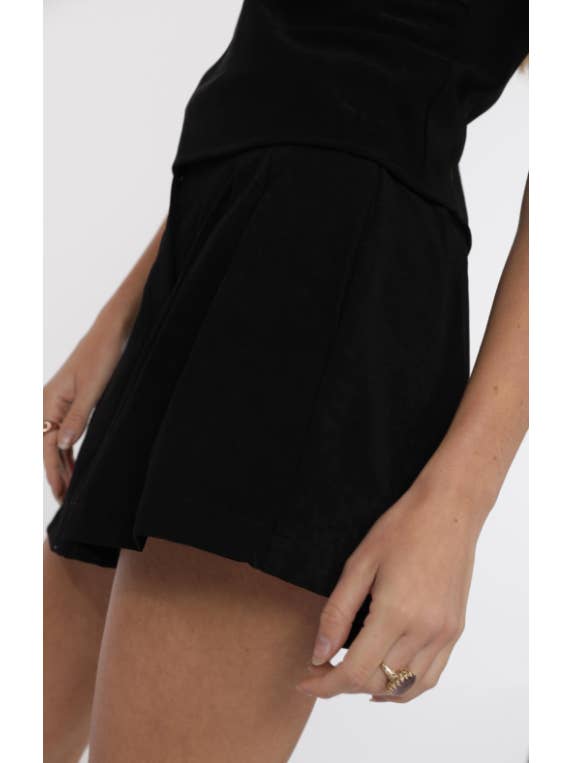 My Heart Crepe Pleat Front Belted Short