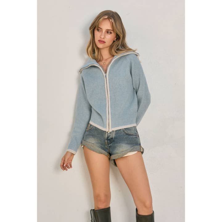 Sailor Contrast Zip Up Cardigan