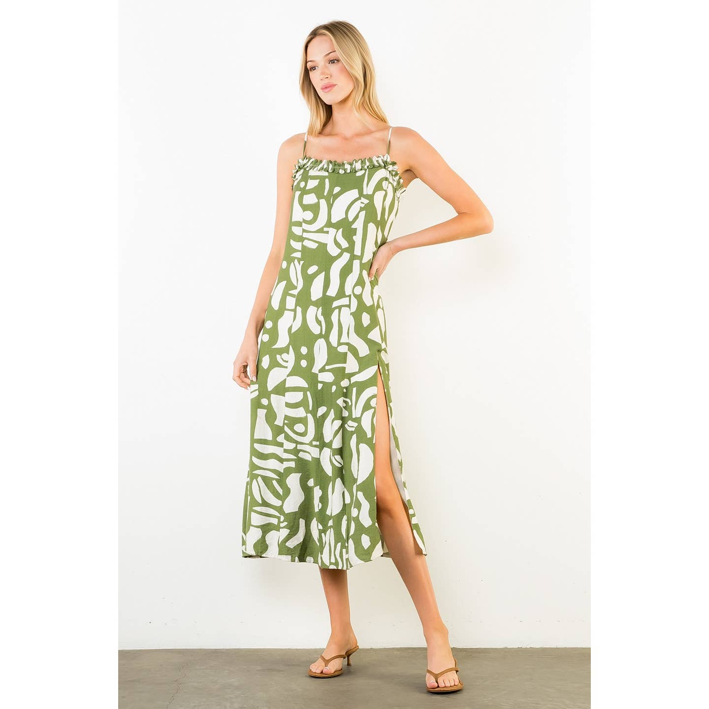 Olive You Printed Midi Dress