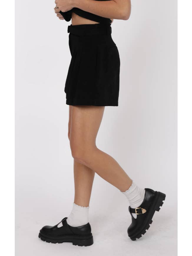 My Heart Crepe Pleat Front Belted Short