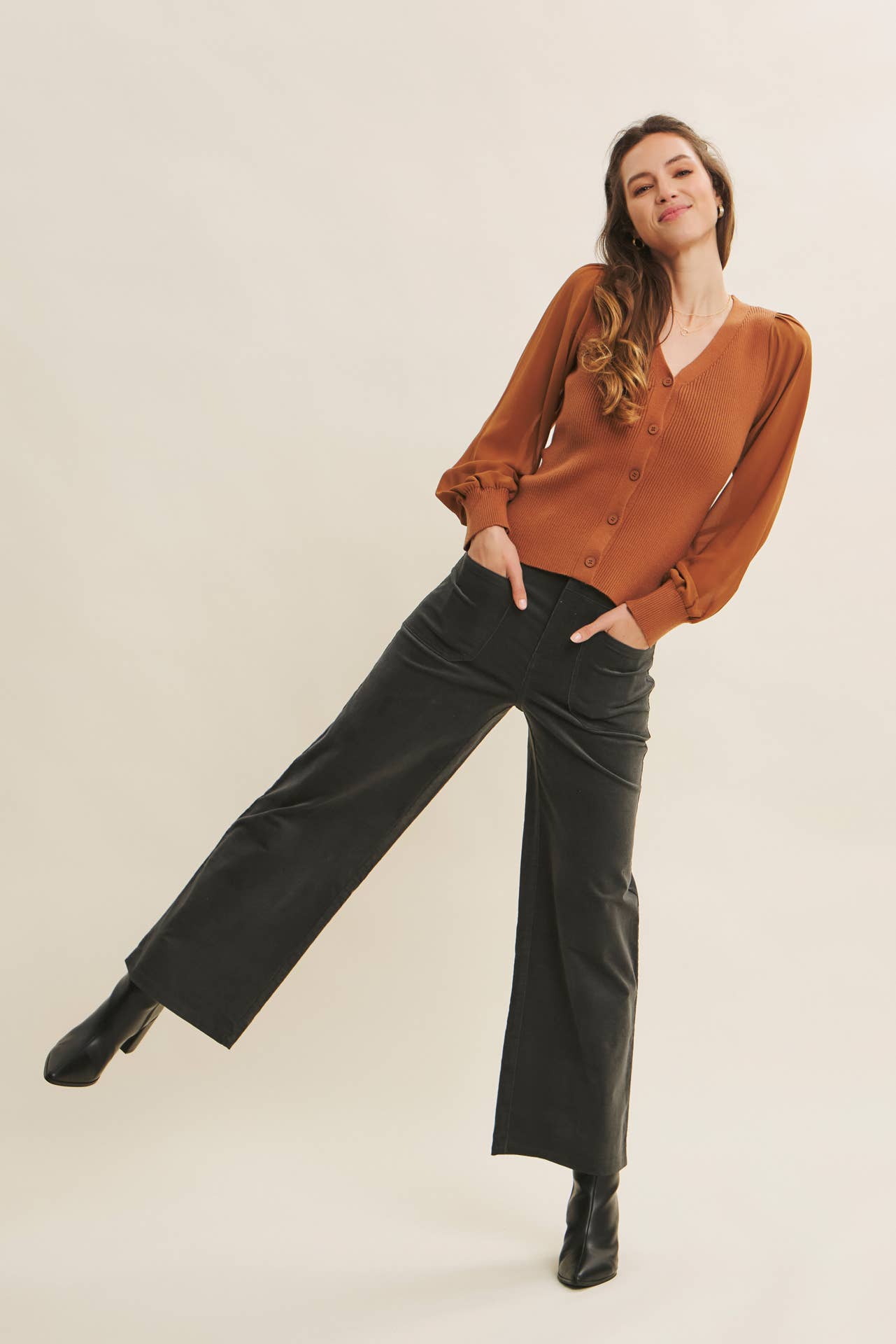 Ginger Spiced Corduroy Wide Leg Pants