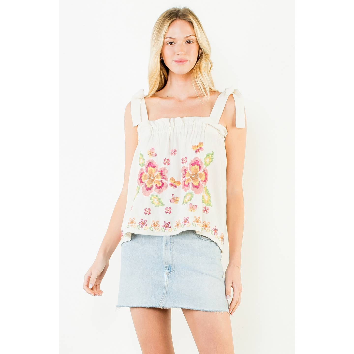 Embroidered Self Tie Tank