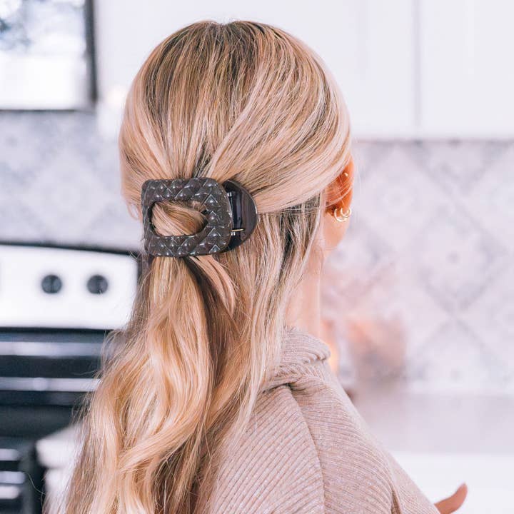 Quilted Truly Taupe Flat Round Hair Clip