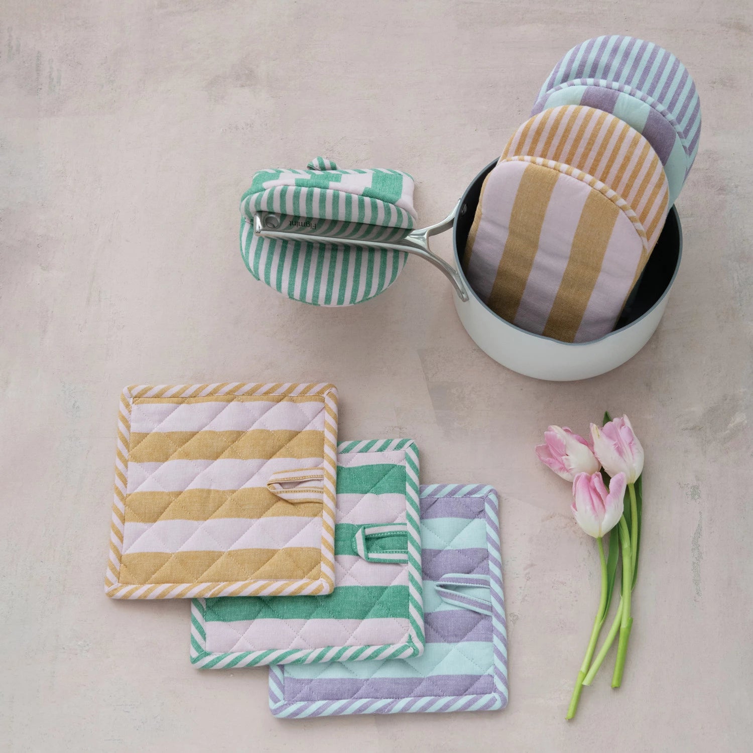 Striped Cotton Oven Mit