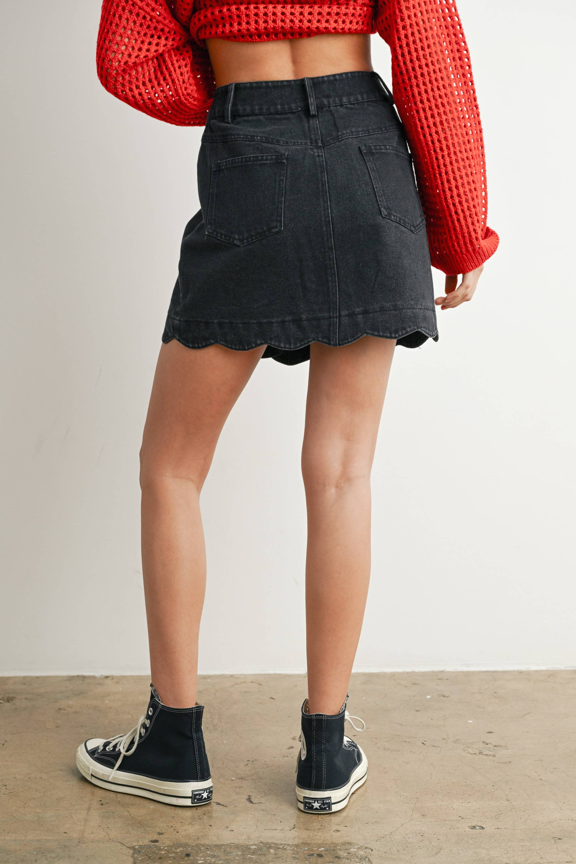 First Pick Scallop Denim Skirt
