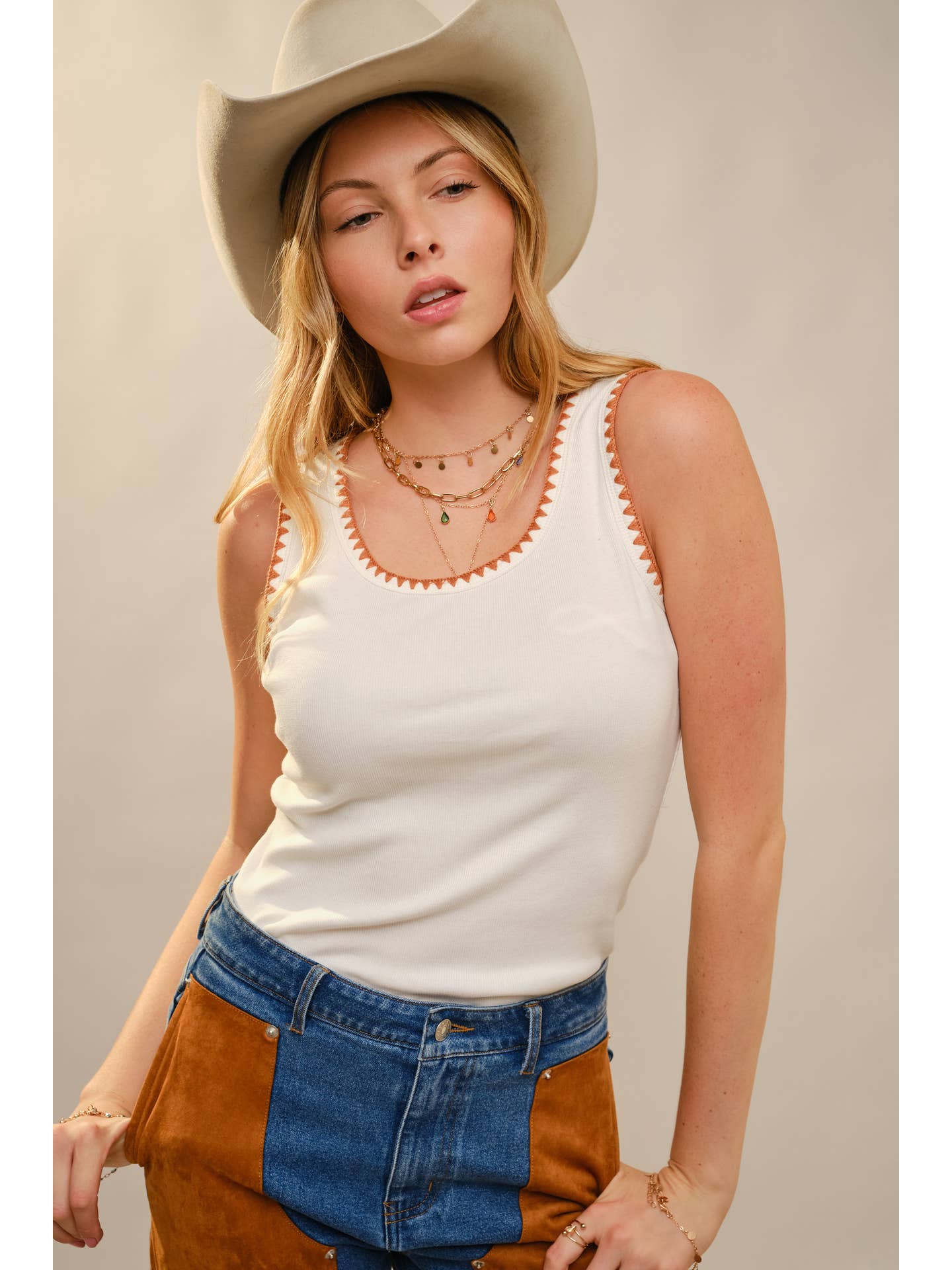 Hook 'Em Embroidered Stitch Tank