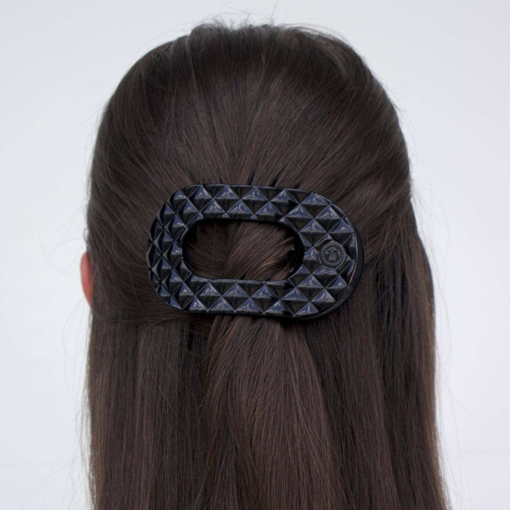Quilted Jet Black Flat Round Hair Clip