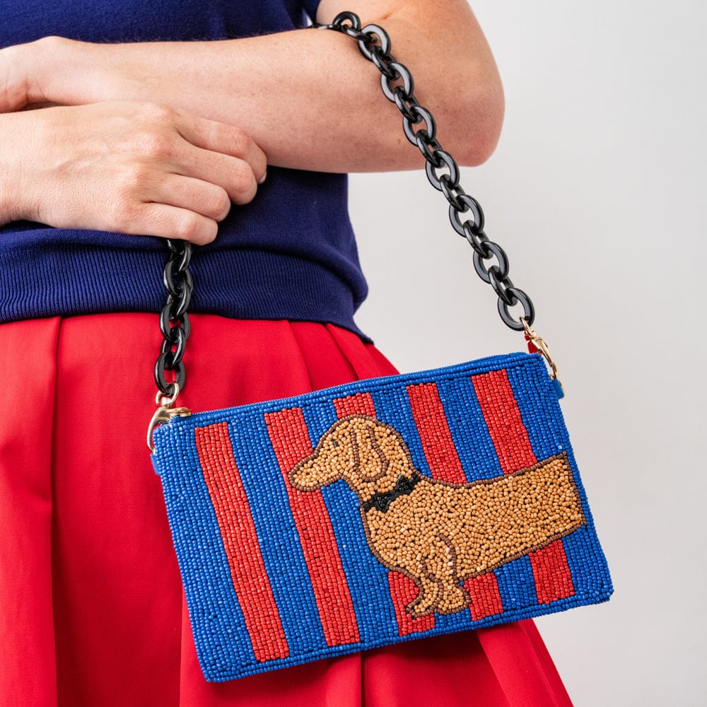 Elenor Striped Beaded Dachshund Bag