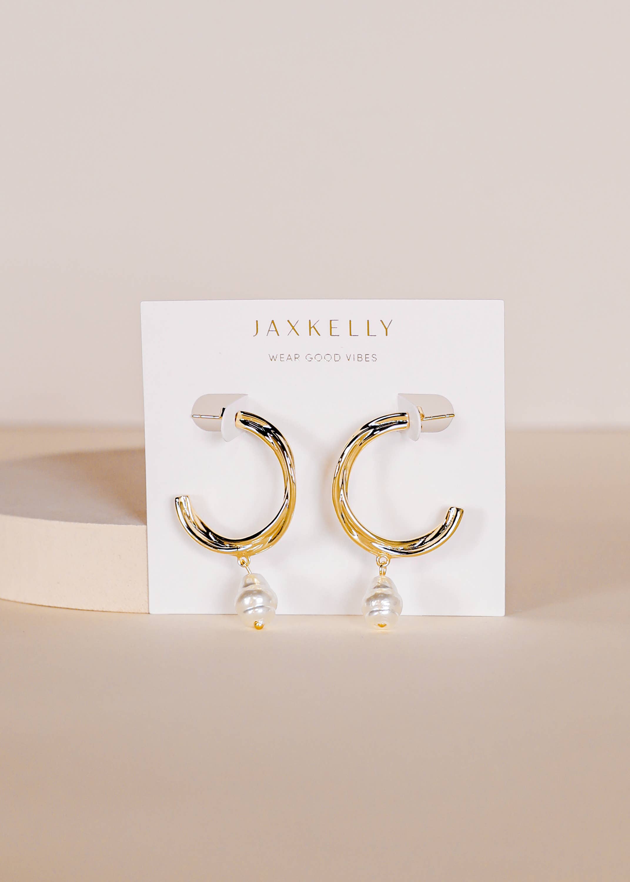 Twisted Pearl Drop Hoop Earrings