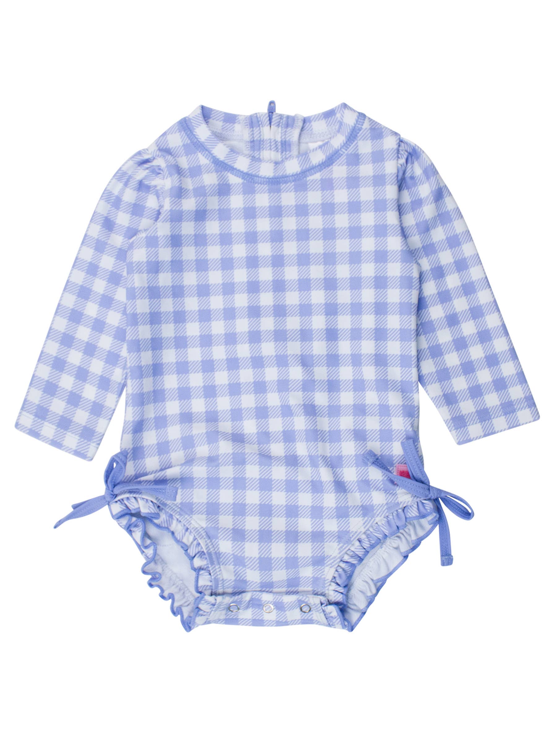Gingham Long Sleeve One Piece Swimsuit - Periwinkle Blue *FINAL SALE*