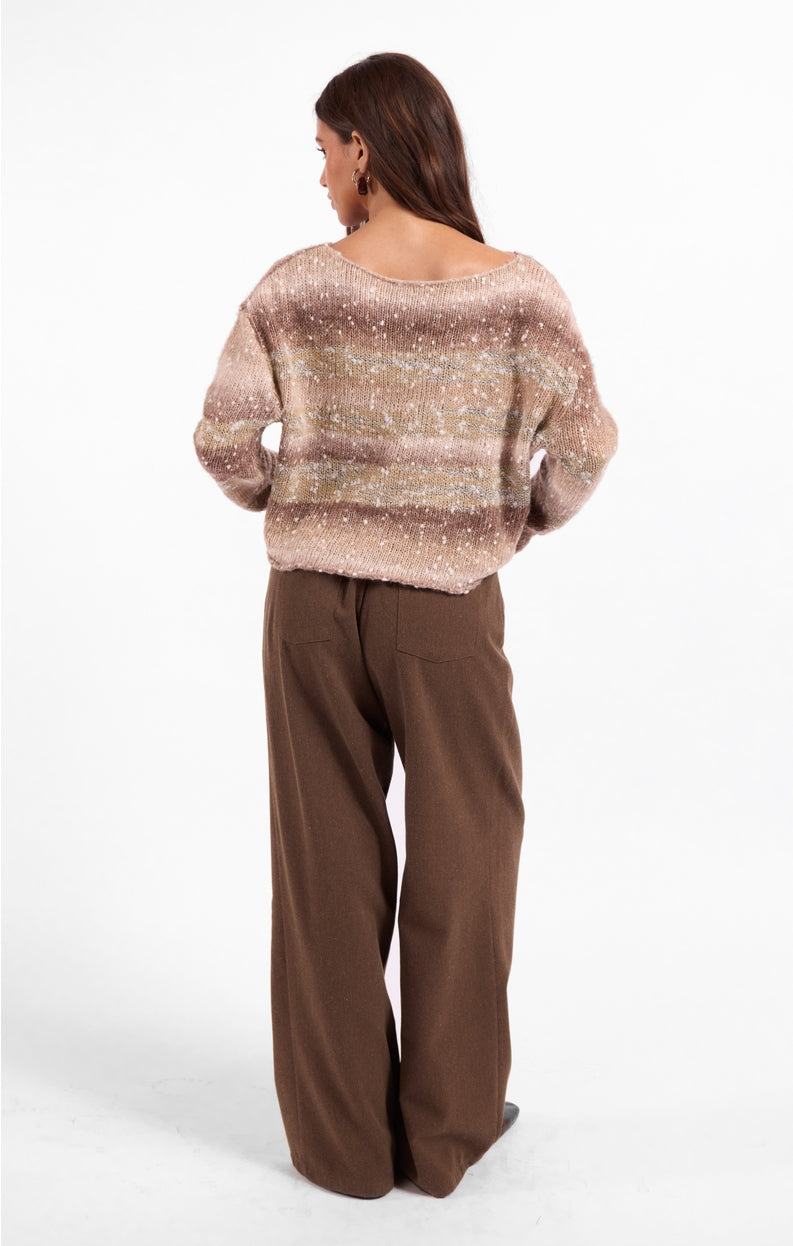 Ombre sparkle knit sweater from back with long sleeves and loose silhouette