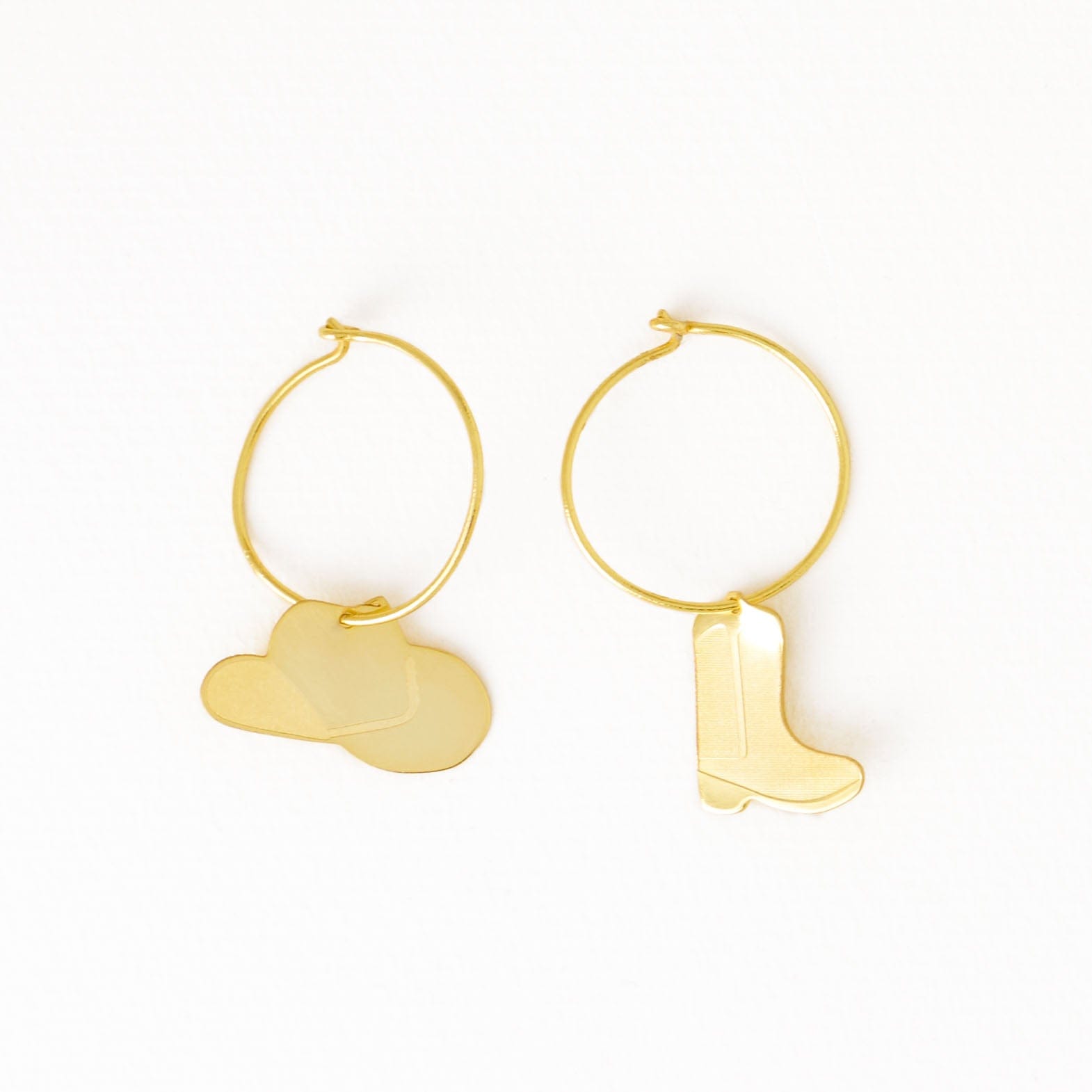 Loretta Western Boot + Hat Brass Hoop Earrings