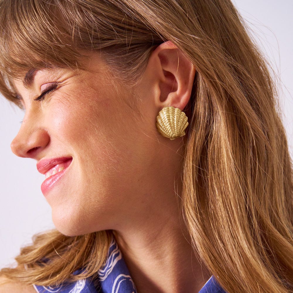 Pearl Shell Brass Post Earrings