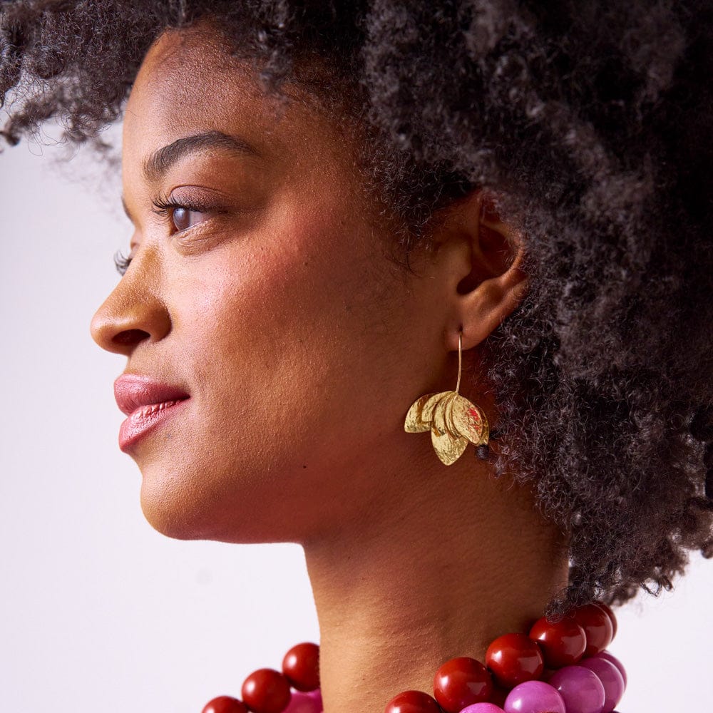 Sasha Layered Flower Brass Threader Earrings