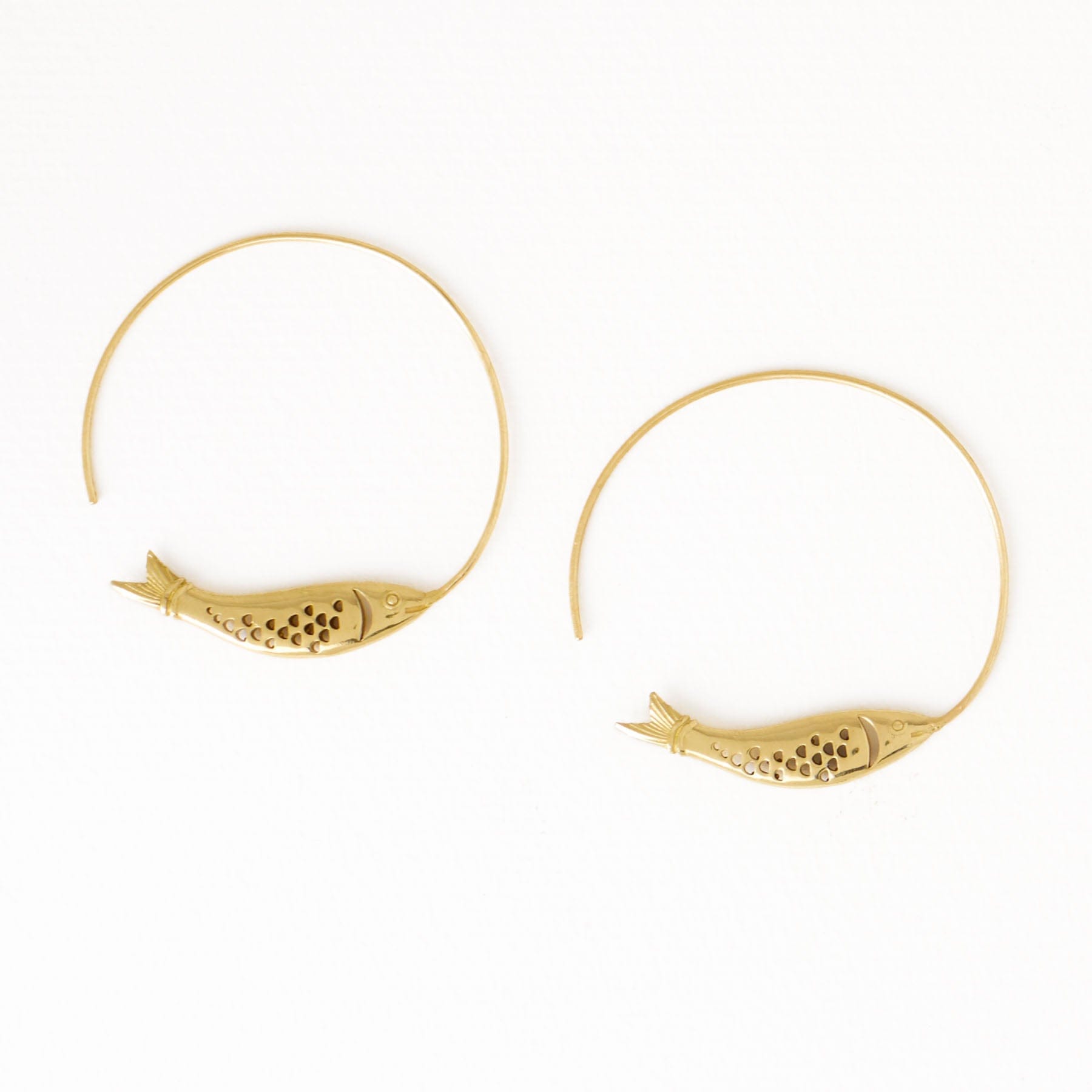 Wren Fish Brass Hoop Earrings