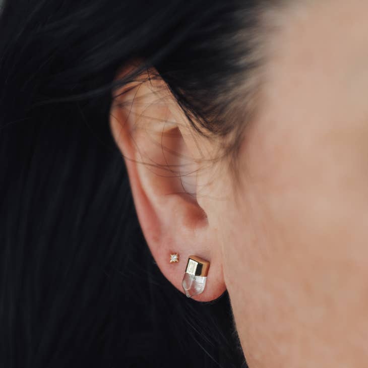 Gold Dip Quartz Point Studs