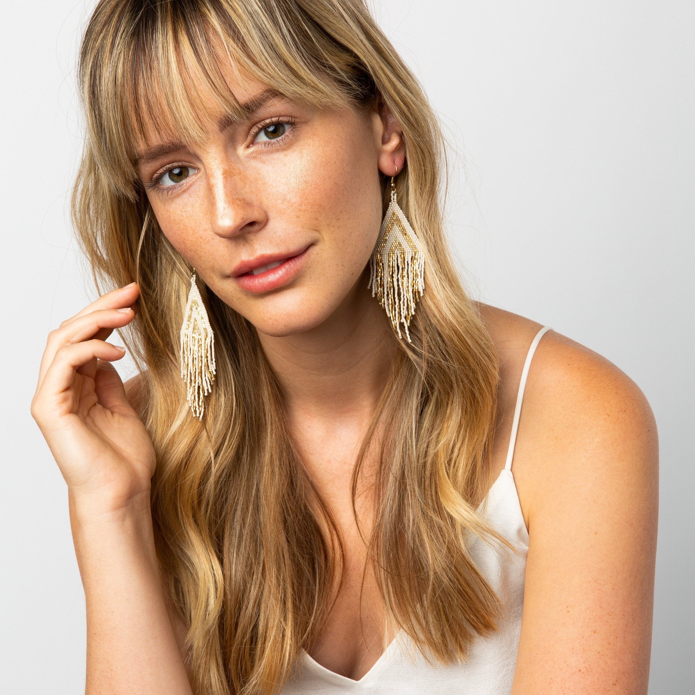 Haley Stacked Triangle Fringe Earrings