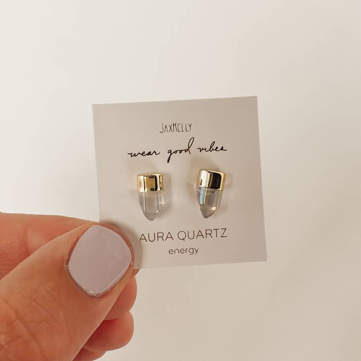 Gold Dip Quartz Point Studs