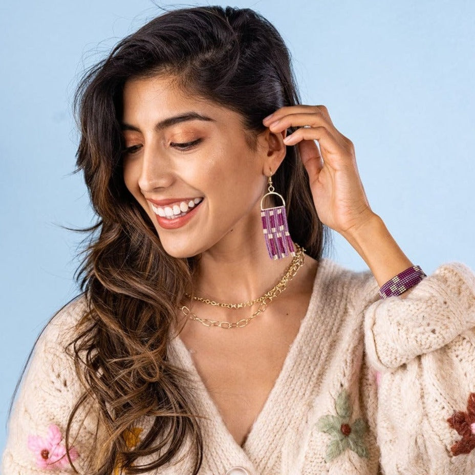 Allison Arch Fringe Beaded Earrings