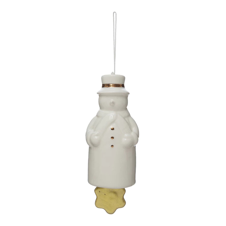 Snowman Stoneware Bell Ornament