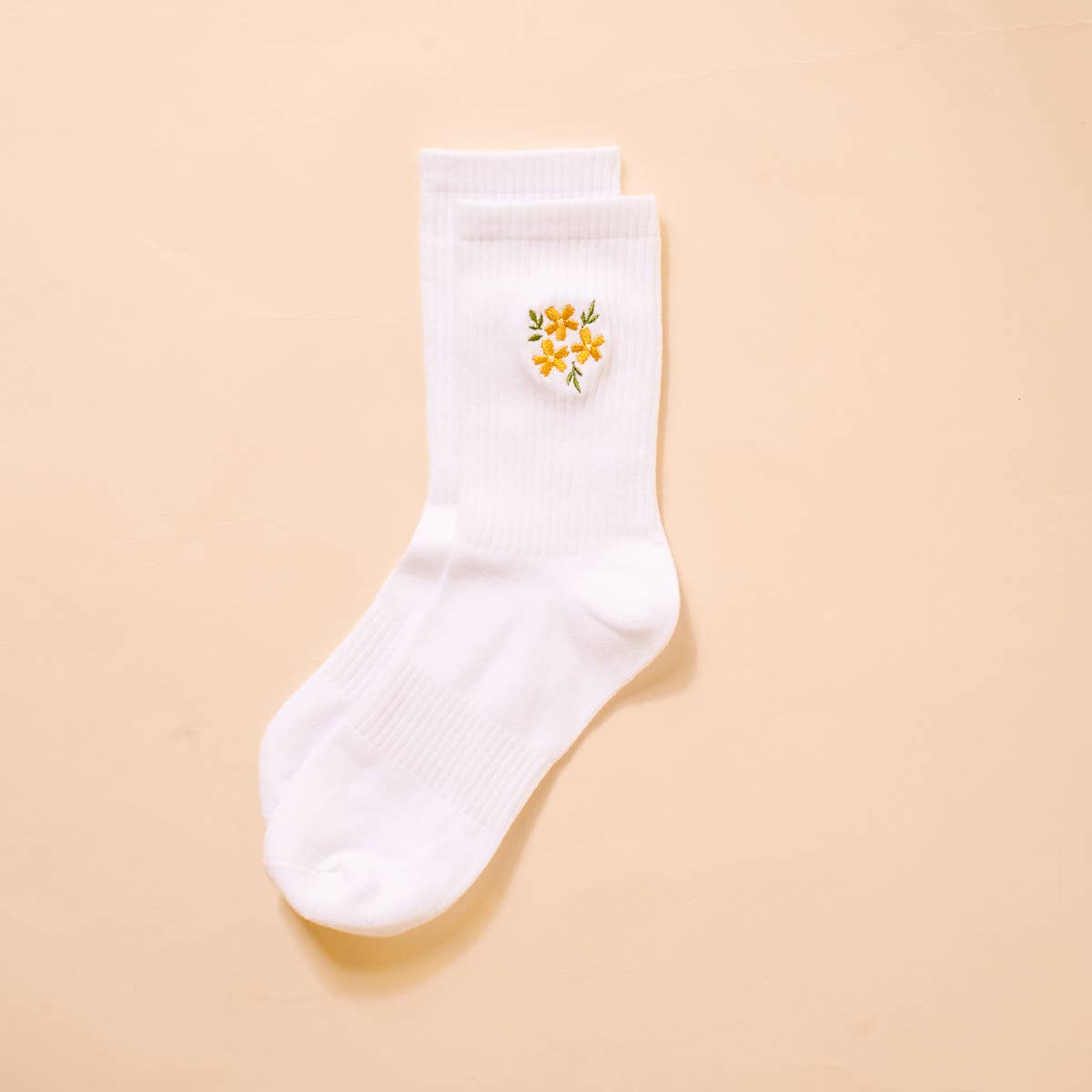 Floral Yellow Embroidered Crew Socks