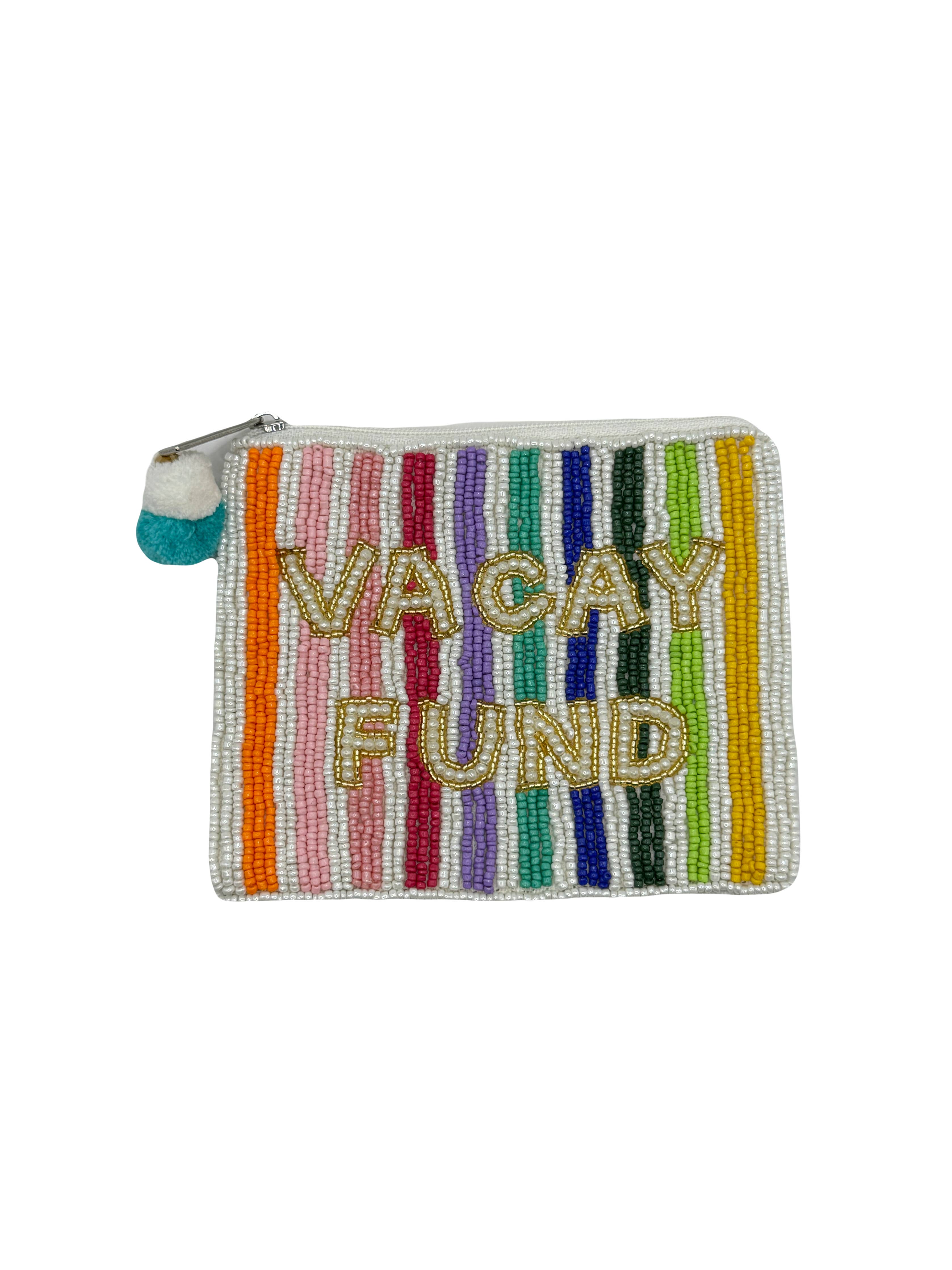 Vacay Fund Striped Beaded Coin Pouch