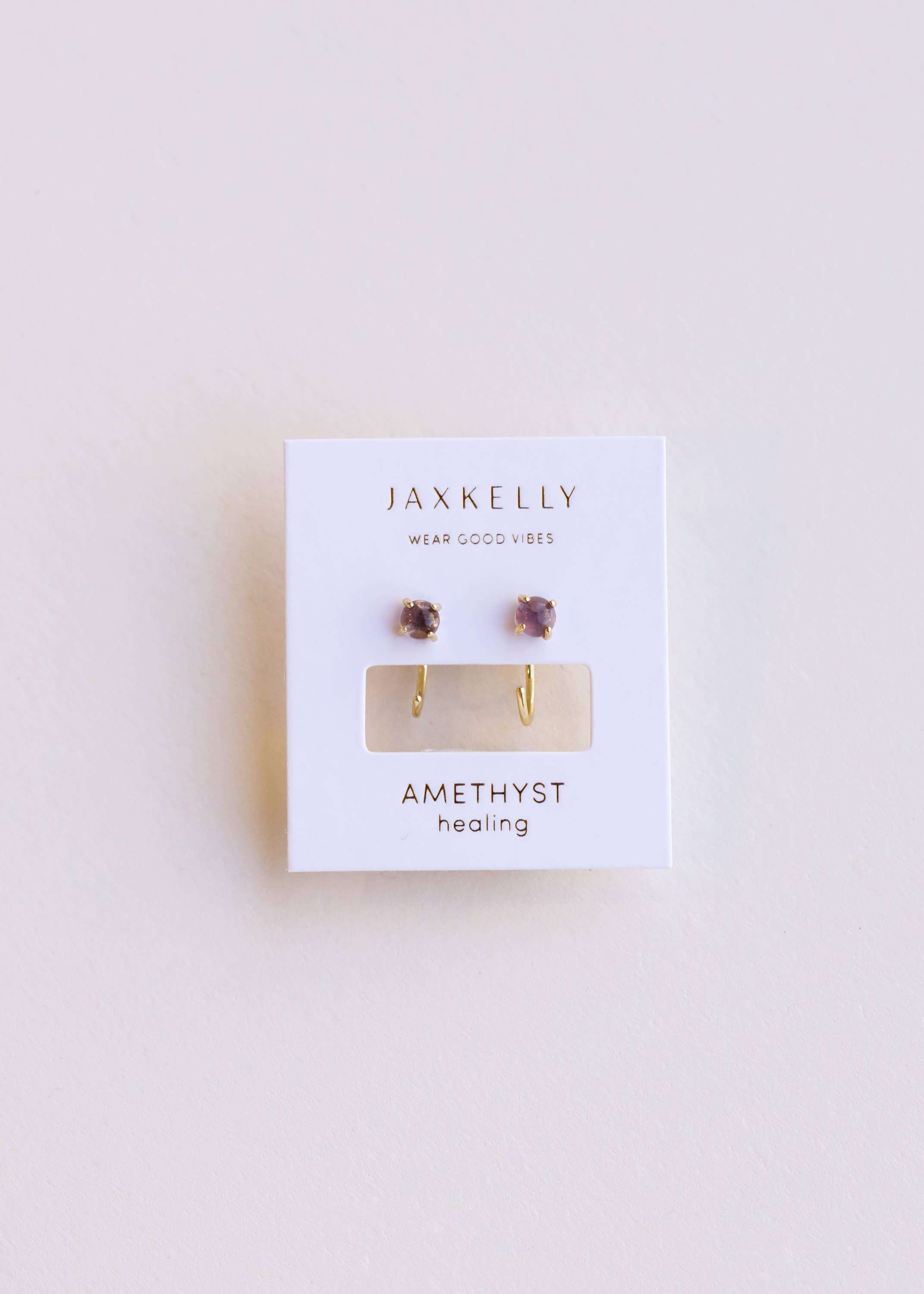Amethyst Huggies Gold Earrings