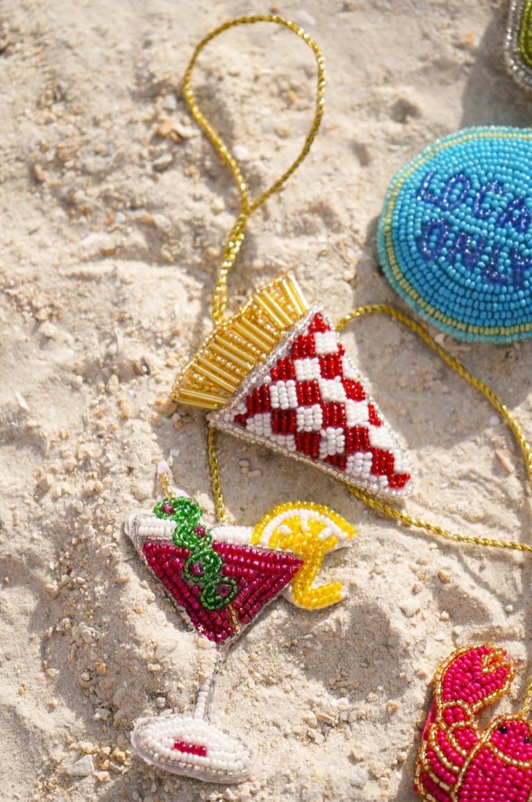 Martini + French Fries Beaded Bag Charm