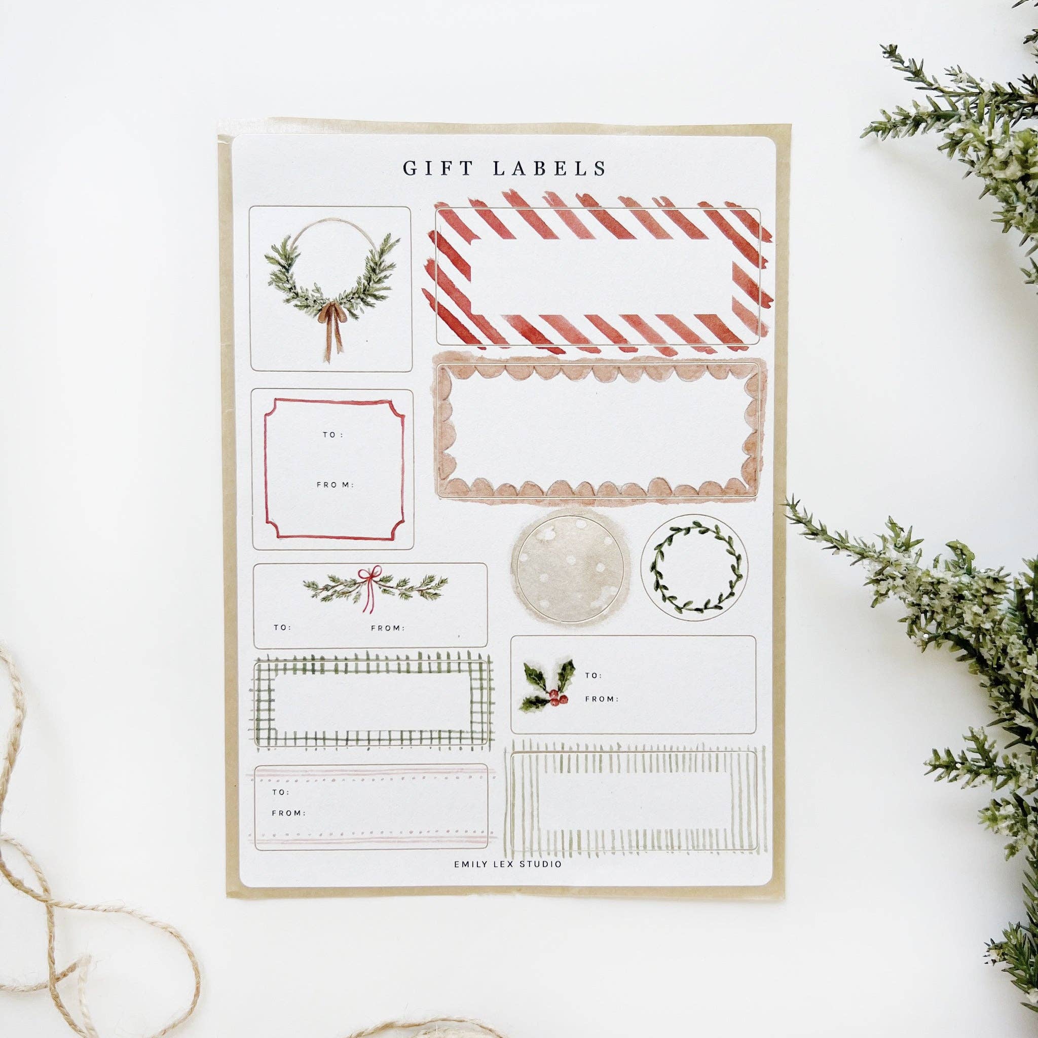 Holiday Watercolor Gift Label Sticker Sheets