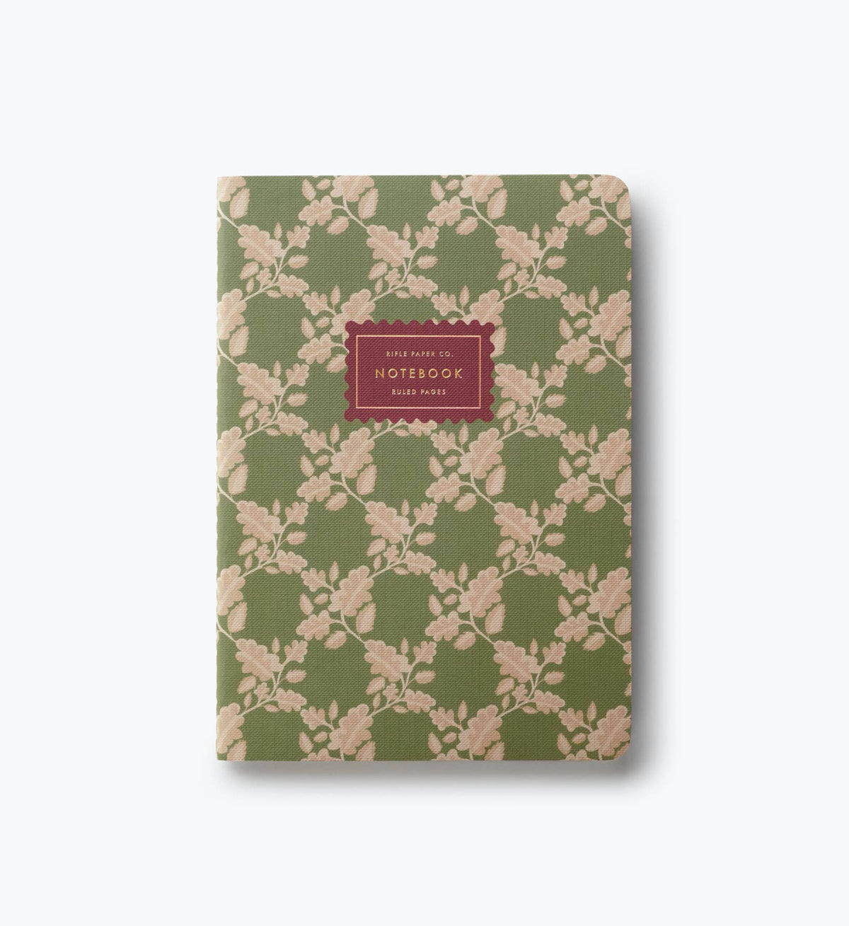 Set of 3 notebooks with green floral vine cover and center label