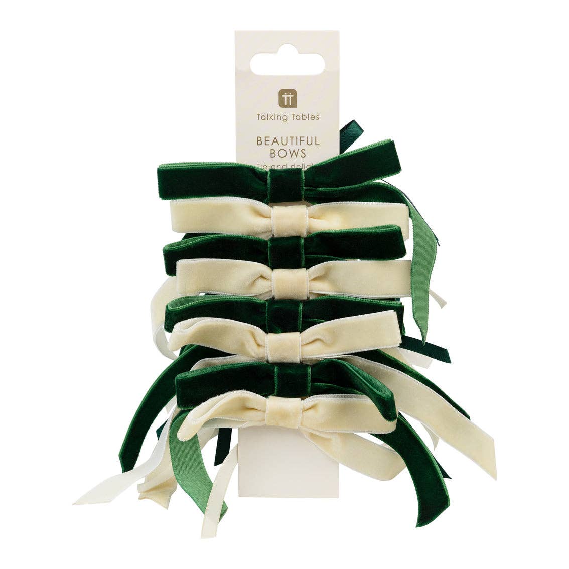 Green and cream velvet bow set with layered bows and ribbon loops