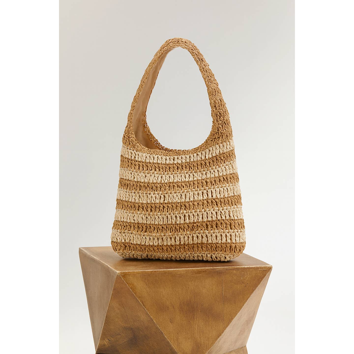 Erin Striped Weave Bag - Tan