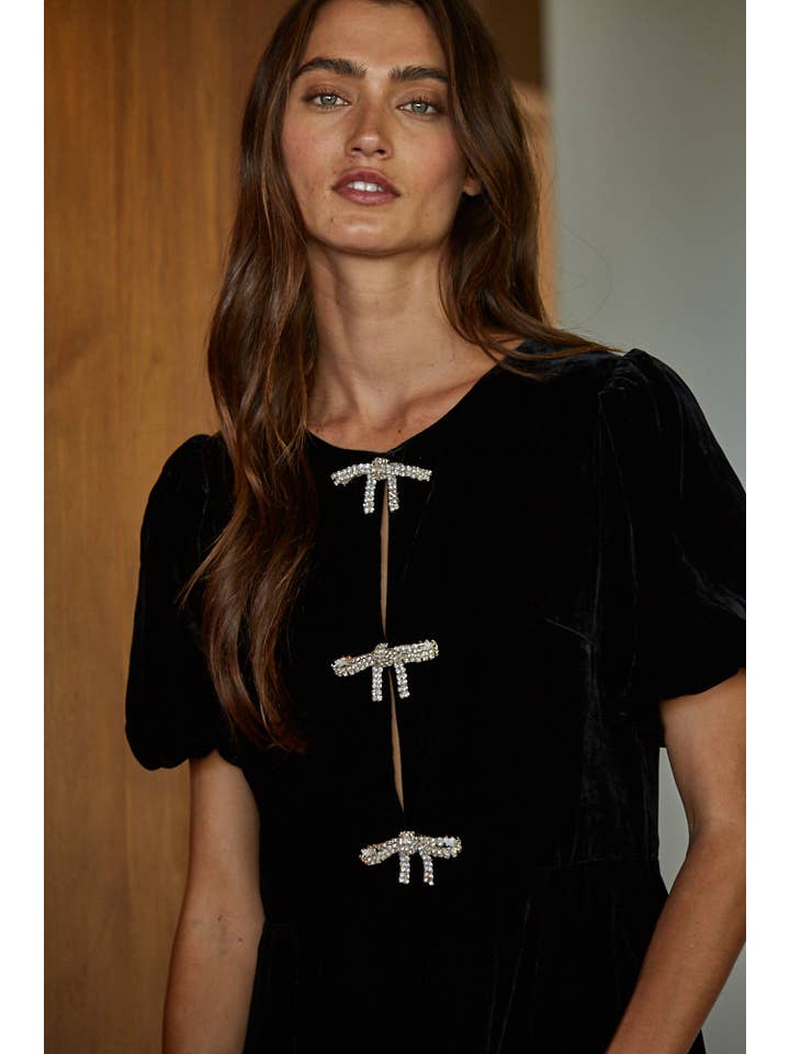 Velvet Sparkle Bow Mini Dress