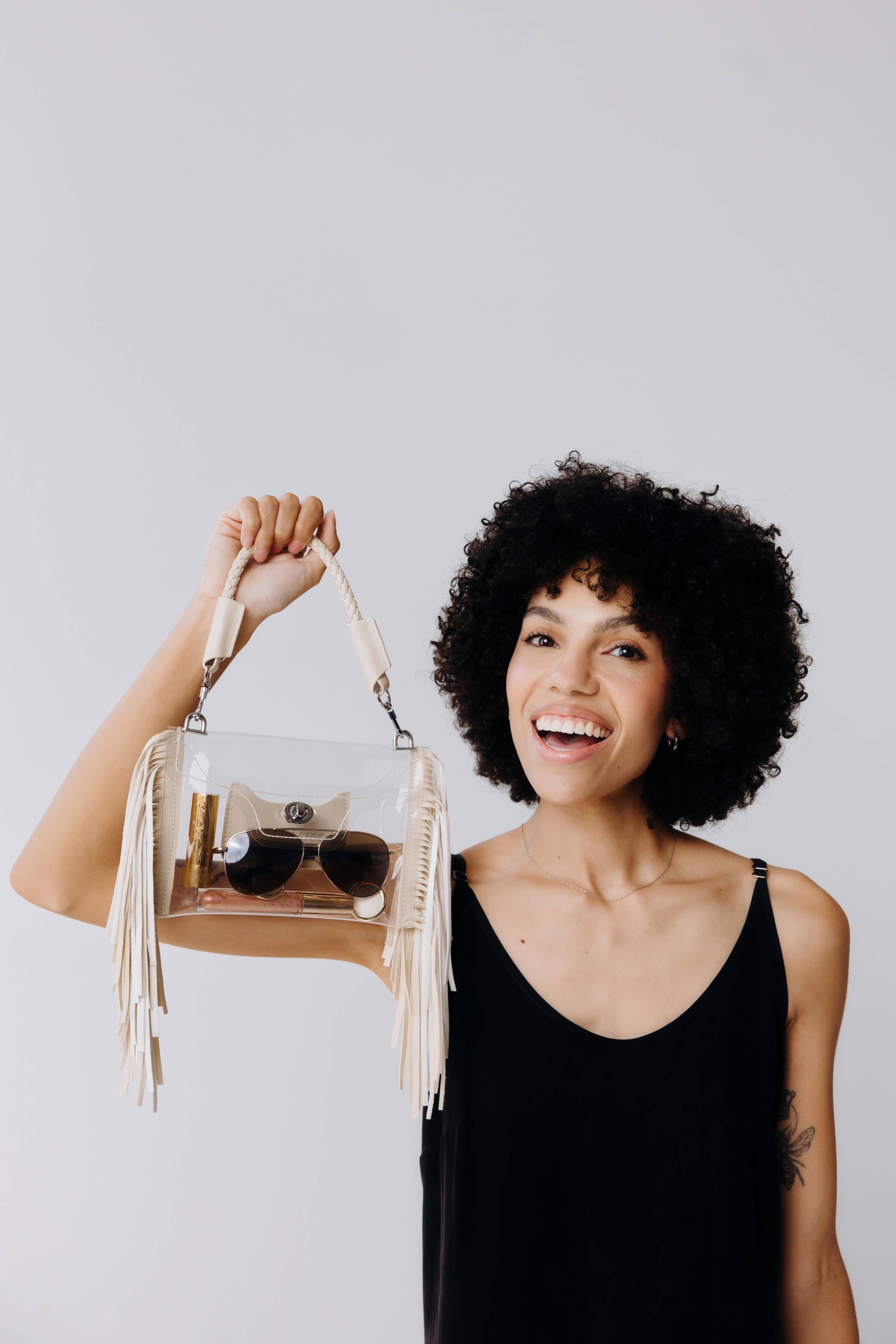 Clear Fringe Crossbody - Cream