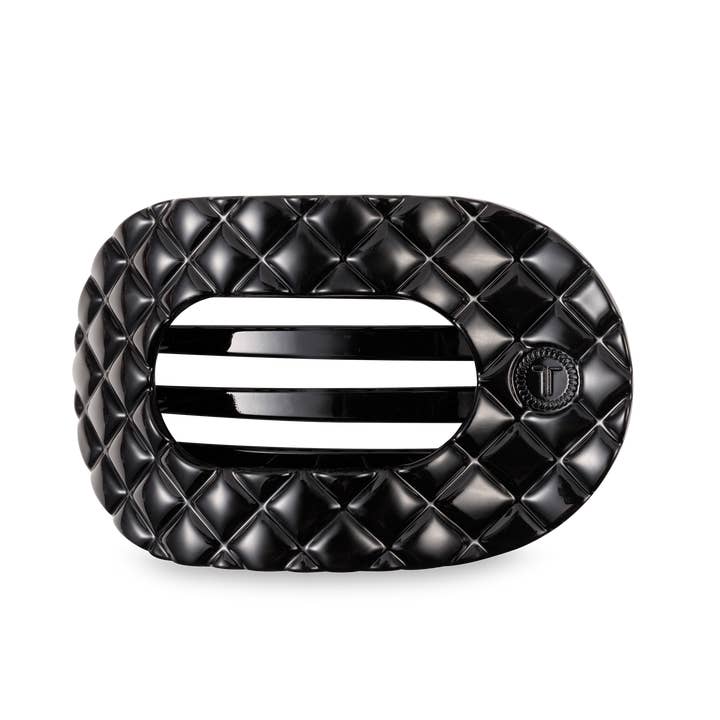 Quilted Jet Black Flat Round Hair Clip