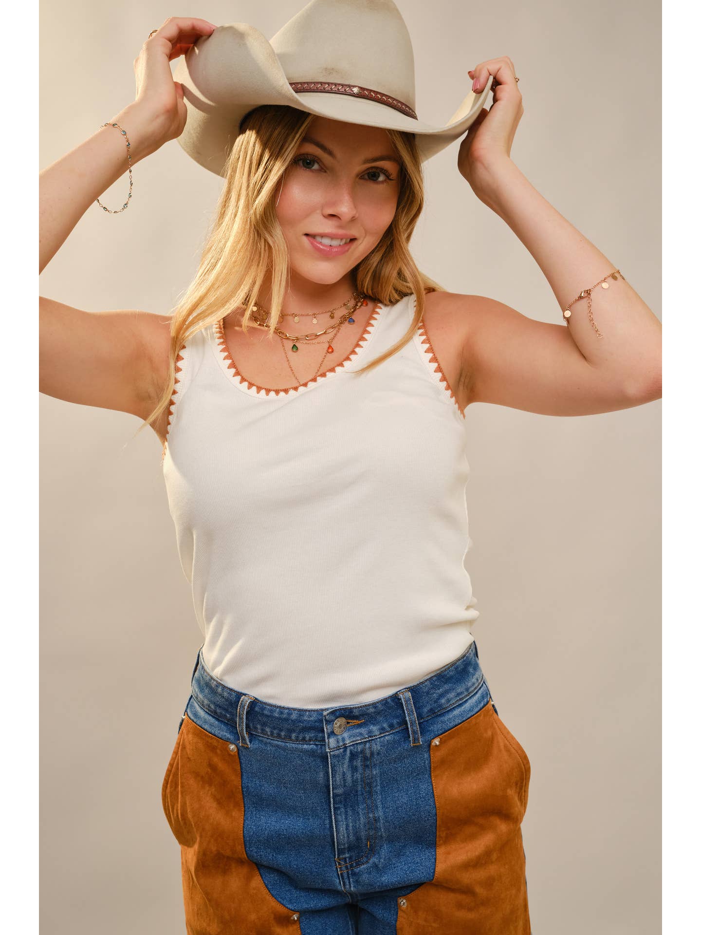 Hook 'Em Embroidered Stitch Tank