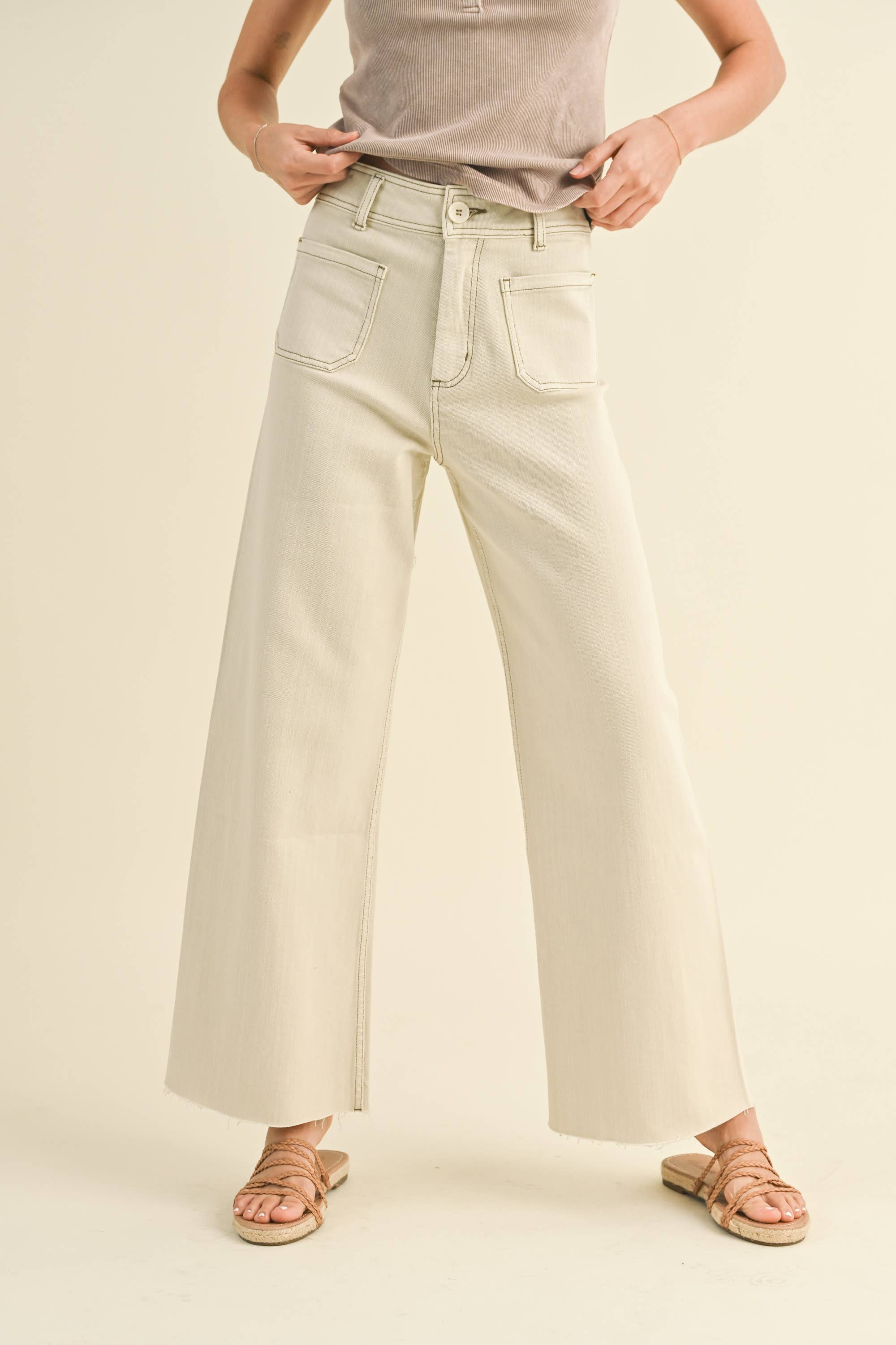 The Right Fit Wide Leg Pant - Washed Beige