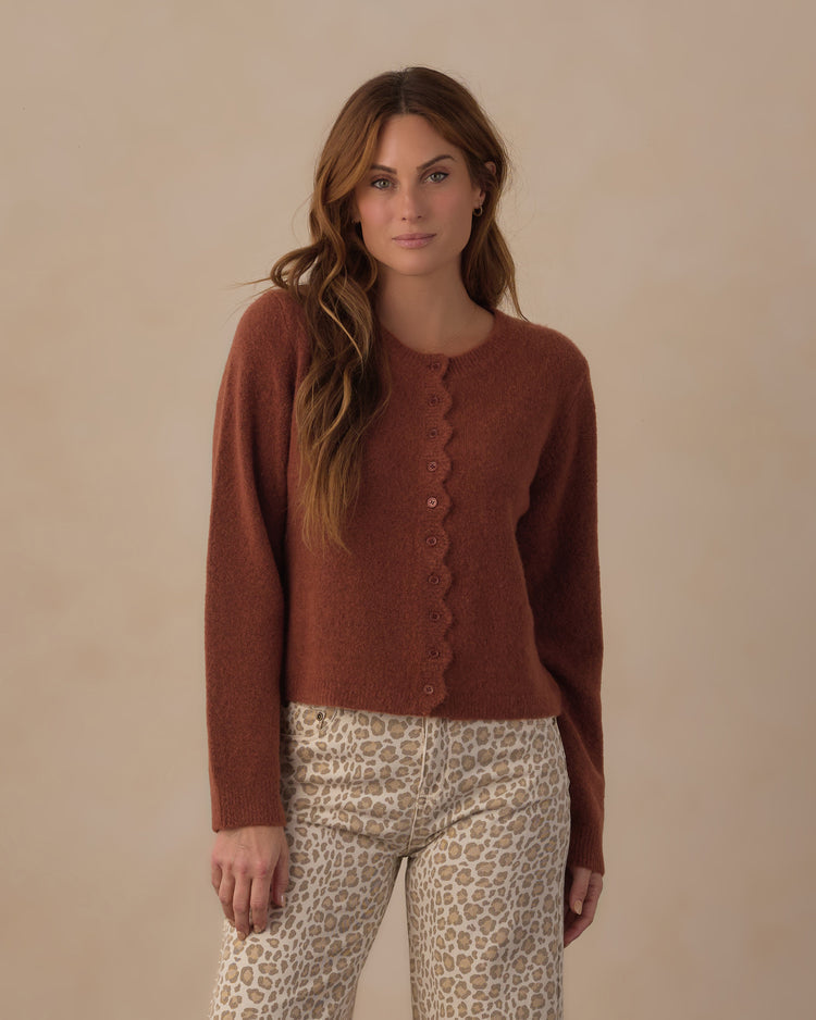 Scallop Cardigan - Brick