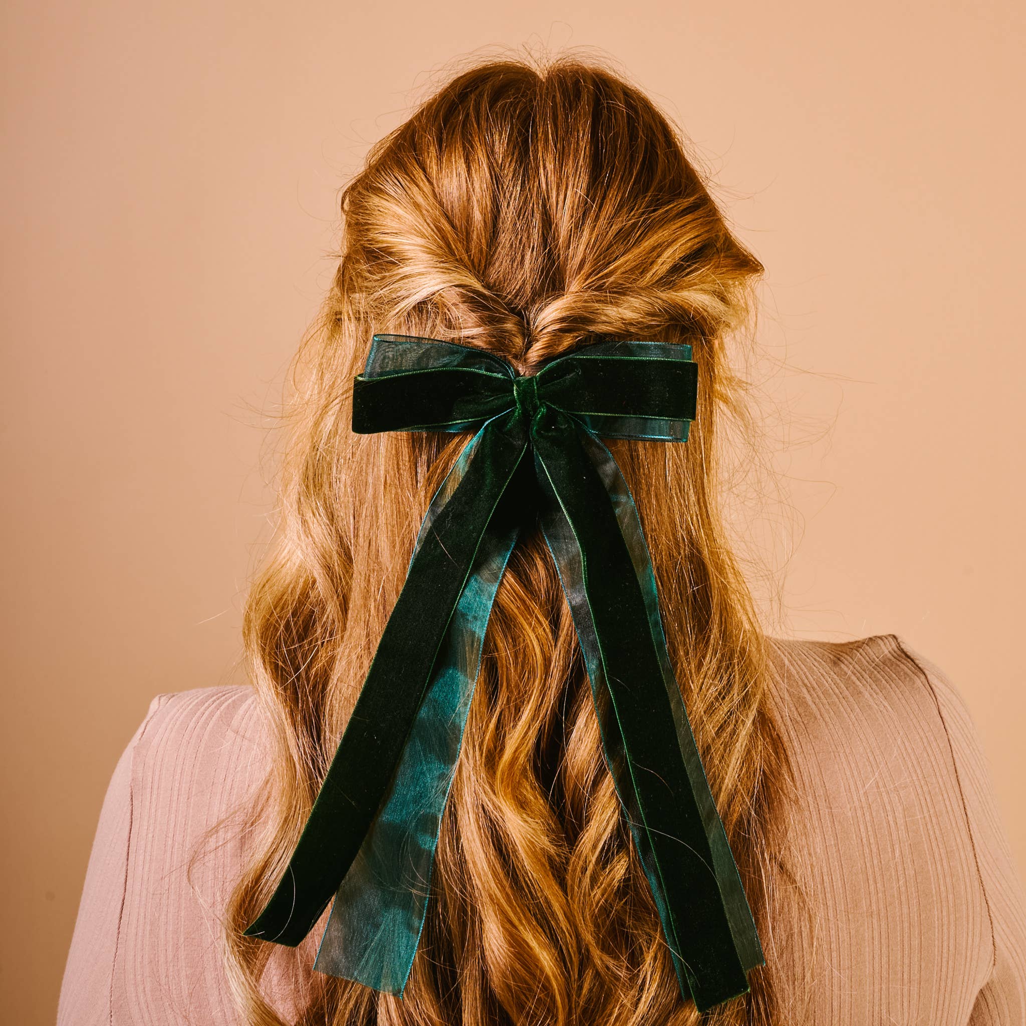 Velvet Luxe Hair Bow - Green