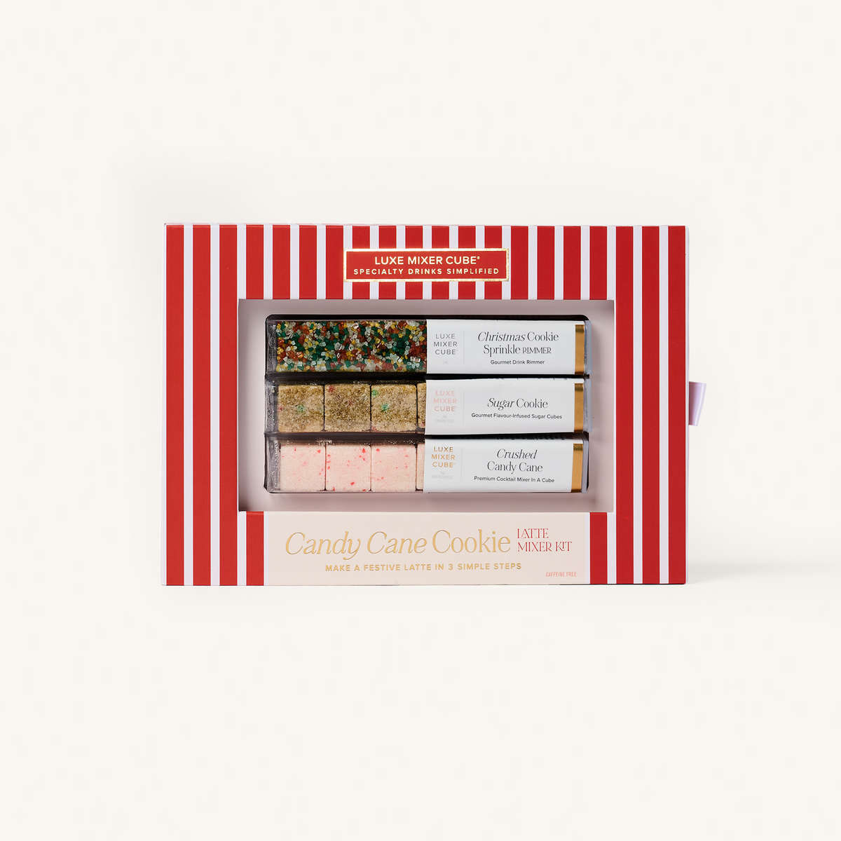 Candy Cane Cookie Latte cafe set gift box with red striped packaging and assorted cookies