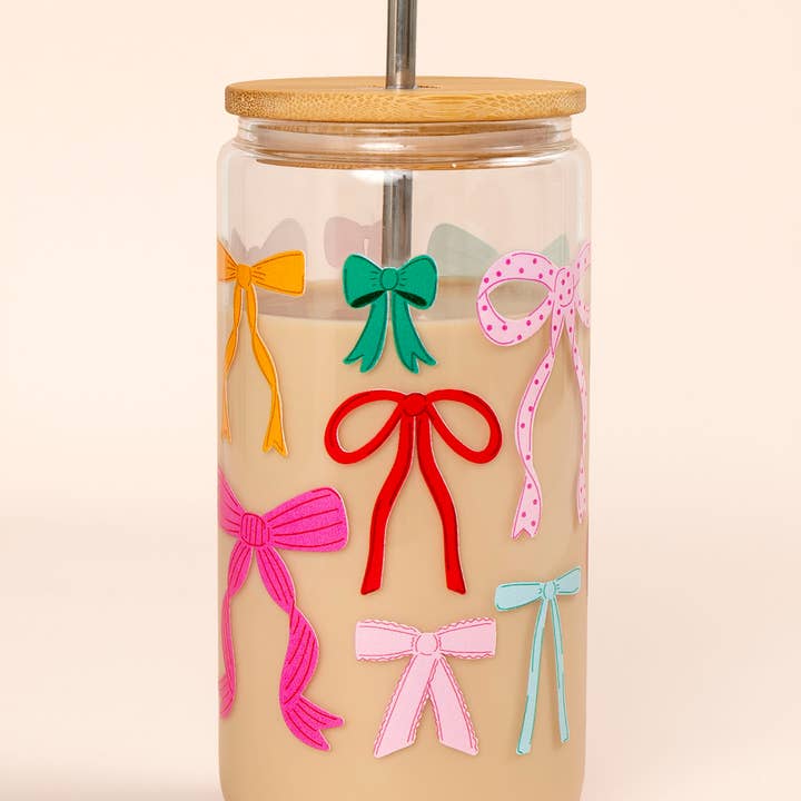 Holiday Bows Glass Can